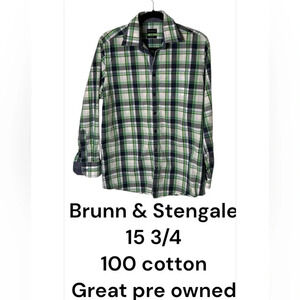 Bruun & Stengade plaid Cotton men shirt,EC but tag is vintage US NECK 15.5”
